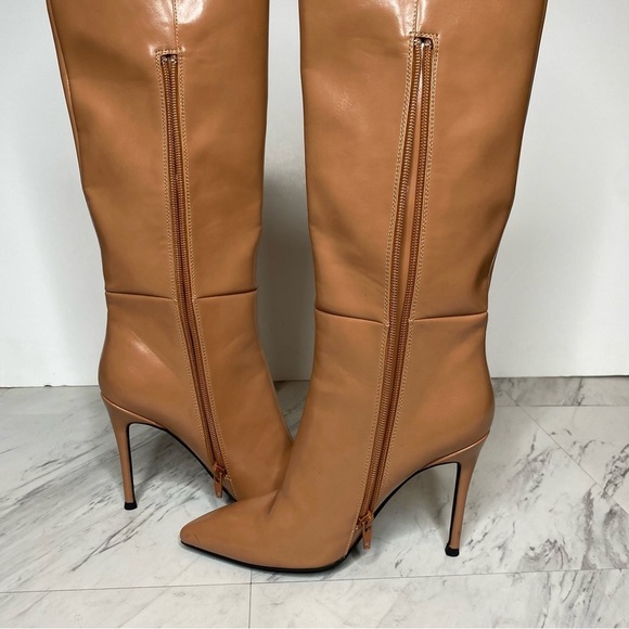 Jeffery Campbell Pointy Toe Tan Faux Leather Tall Boot 5 1/2 - Picture 6 of 15